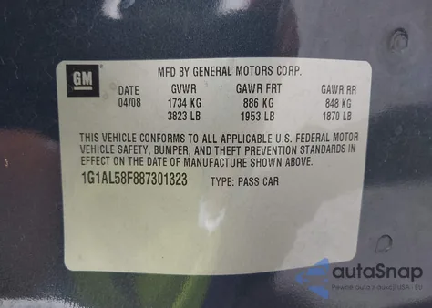 2008 Chevrolet Cobalt Lt z USA, uszkodzony, nr VIN 1G1AL58F887301323